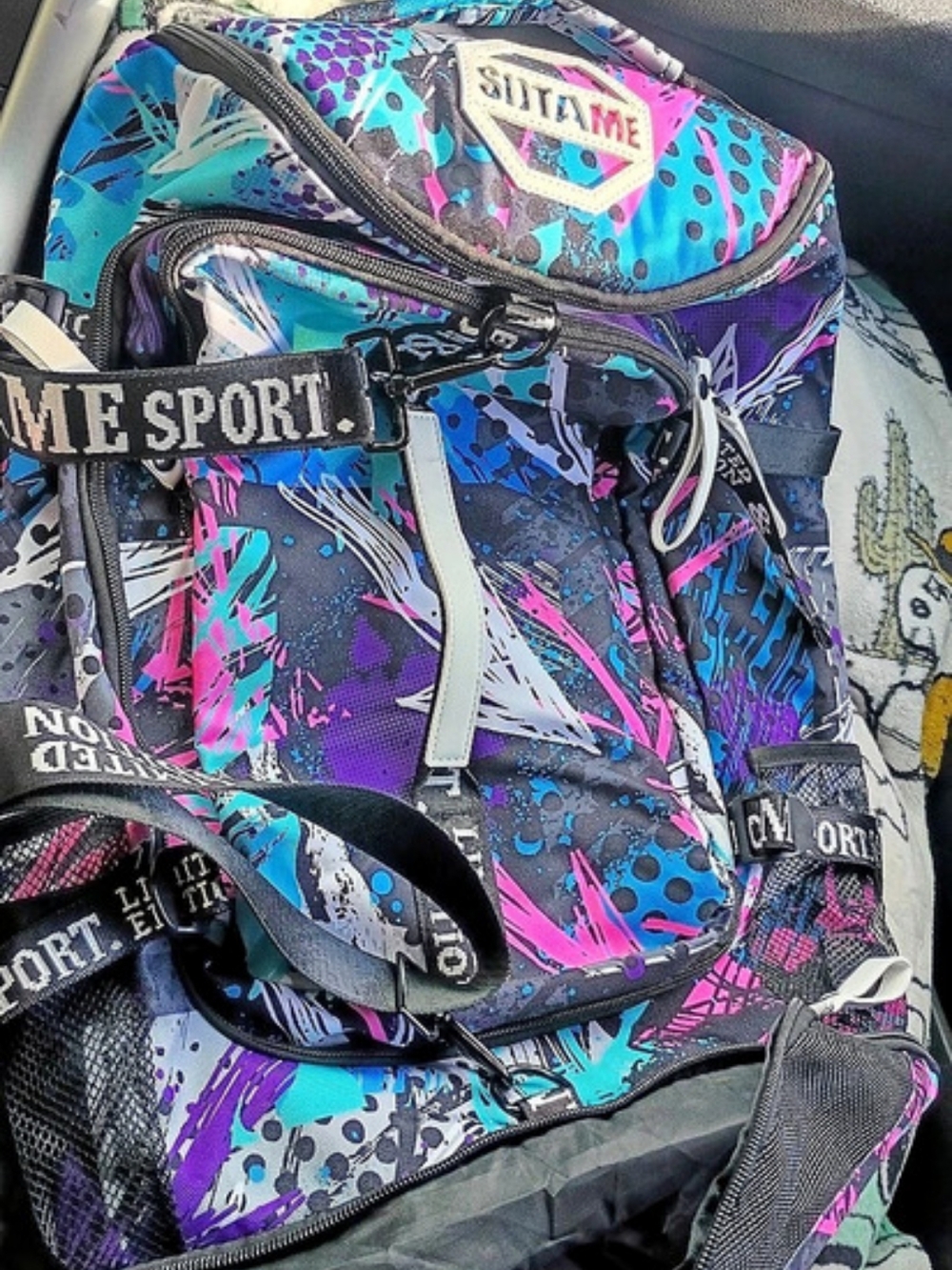S.D.J.T.A.M.E. Limited Edition. Abstract Print Backpack Blue & Purple Like New